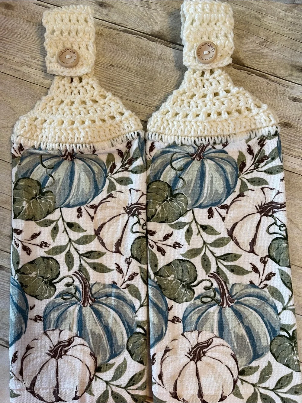 Blue Pumpkins/Autumn Crochet Top Hanging Towel Set of Two Single Thickness